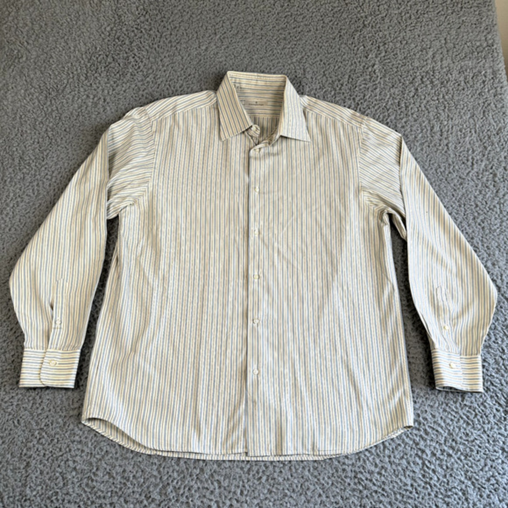 Ermenegildo Zegna Men's Dress Shirt‎ 17.5 Striped Button Up 100% Cotton